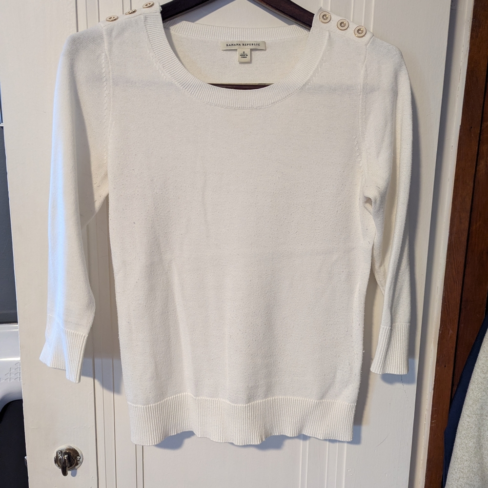 White Sweater with Button Detail